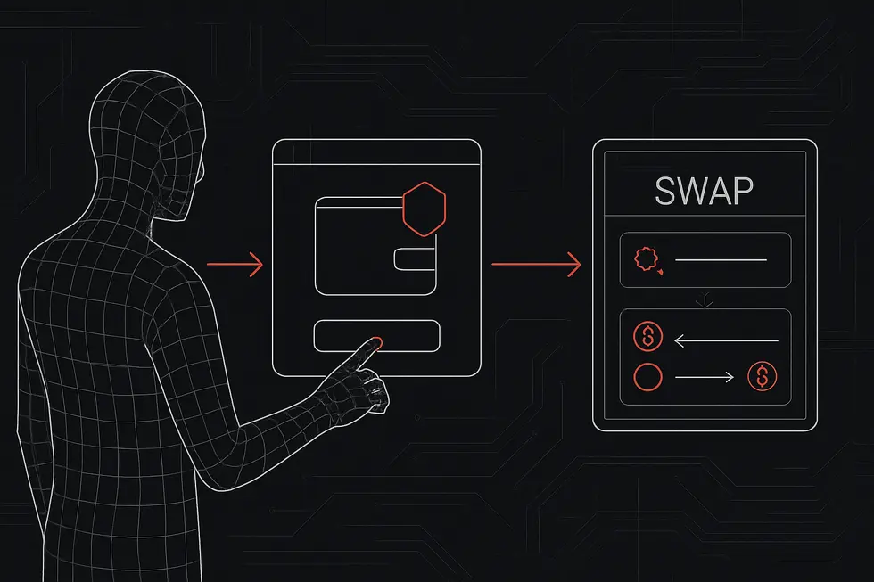 Ipinapakita ang konsepto ng desentralisadong palitan sa iskema.