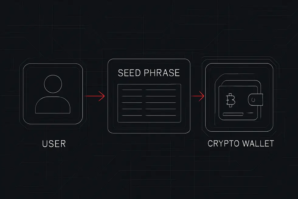 Seed phrase na binubuo ng 12 salita na parang susi ng digital wallet.