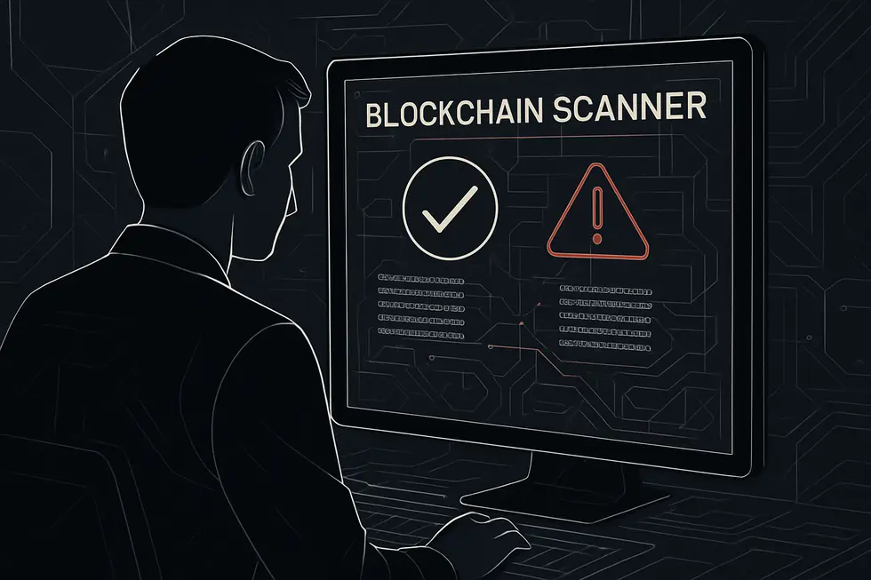 Wireframe na interface ng isang blockchain scanner.