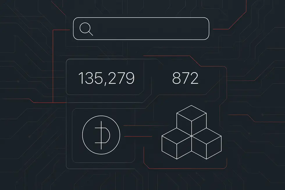 Wireframe na interface ng isang blockchain scanner.