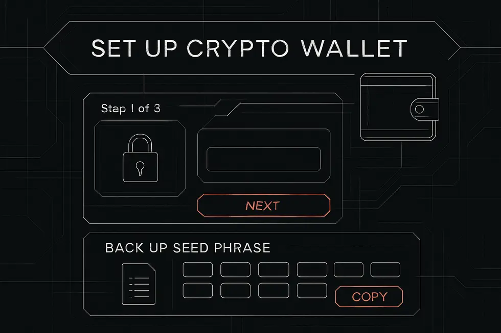 Konseptong imahe ng digital crypto wallet na may susi at lock.