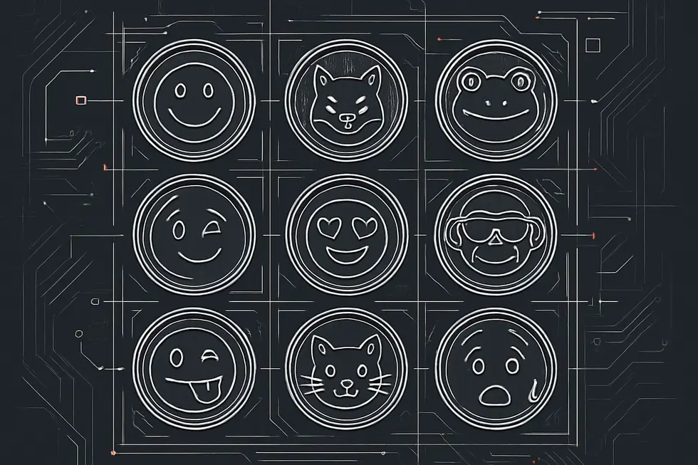 Kasaysayan at pinagmulan ng memecoins na may kasamang mga popular na meme icons.